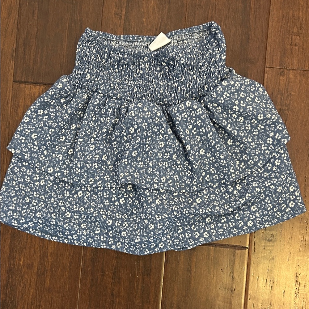 Blue Floral Smocked Tiered Mini Skirt Zara kids